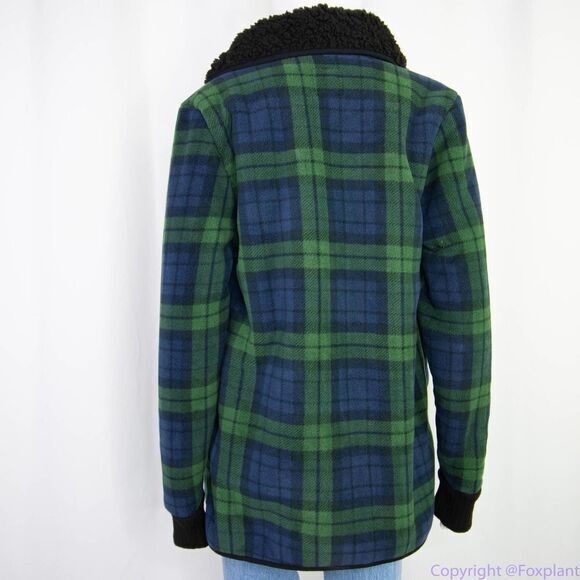 NWT JACHS Girlfriend green blue plaid Buffalo Sherpa jacket, size M - Picture 9 of 16
